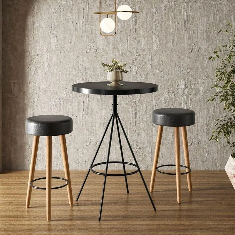 Mesa Conjunto De Sala Ari 2 Lugares Tampo Em Aço Com Banquetas Preto