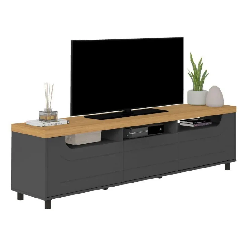 Rack para TV Élide 75 Polegadas MDF MDP com Portas Gaveta Nichos Carvalho Grafite Artely