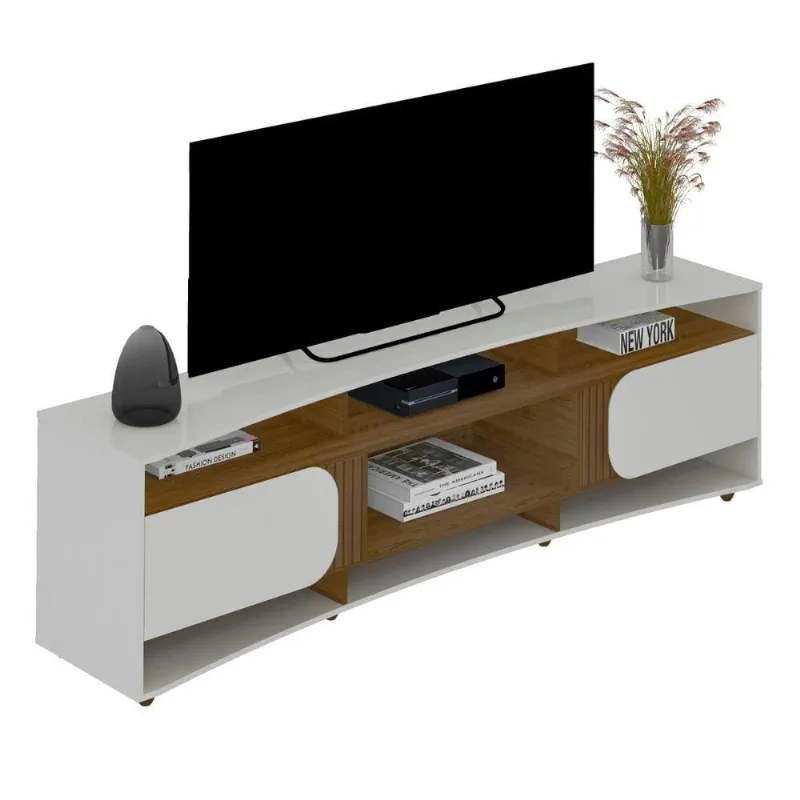 Rack para TV Villa do Cedro 86" 220CM MDF MDP Off White Pinho Ripado Artely