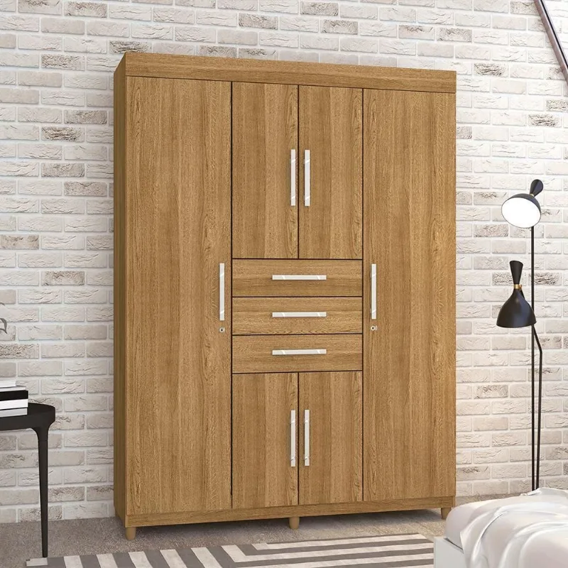 Guarda Roupa Casal Lago Serena 6 Portas Bater 3 Gavetas MDP Nature