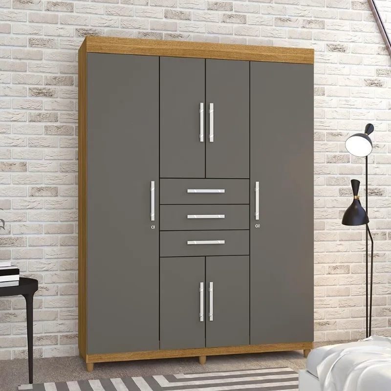 Guarda Roupa Casal Solar de Veneza 6 Portas 3 Gavetas MDP Nature- Alasca Vila Rica