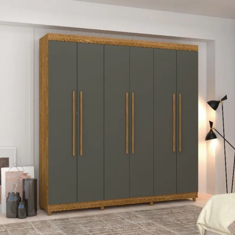 Guarda Roupa Casal 6 Portas de Bater 2 Gavetas MDP Nature-Alasca Vila Rica