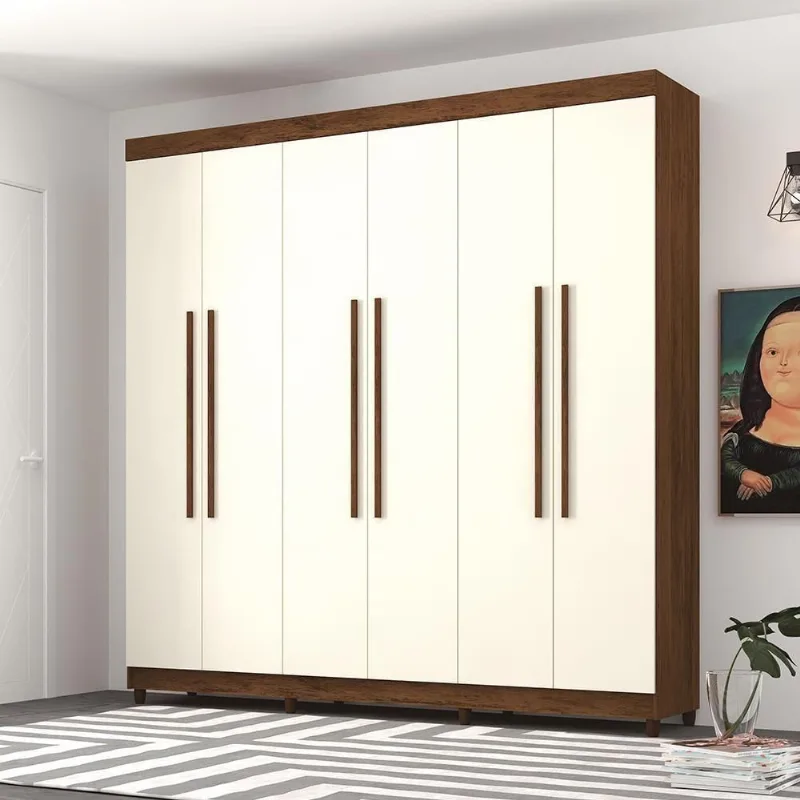 Guarda Roupa Casal Vale Verona 6 Portas de Bater 2 Gavetas MDP Imbuia Champanhe Vila Rica
