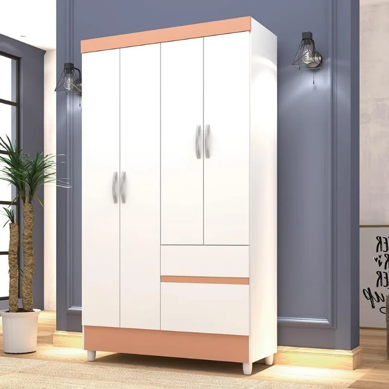 Guarda Roupa Casal Spectra 4 Portas Bater 2 Gavetas MDP Branco Camarim