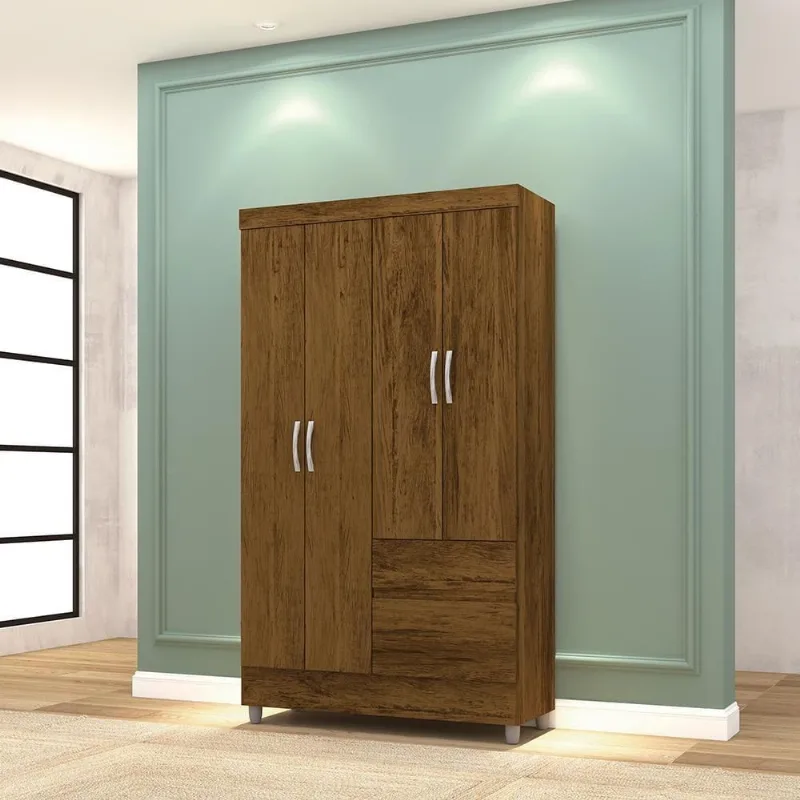 Guarda Roupa Casal Atria 4 Portas 2 Gavetas MDP Imbuia Vila Rica