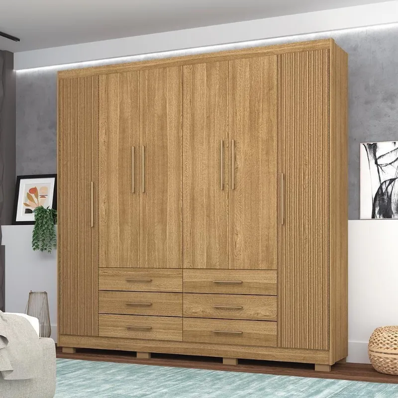 Guarda Roupa Casal Aster 6 Portas 6 Gavetas Nature Brisa Vila Rica