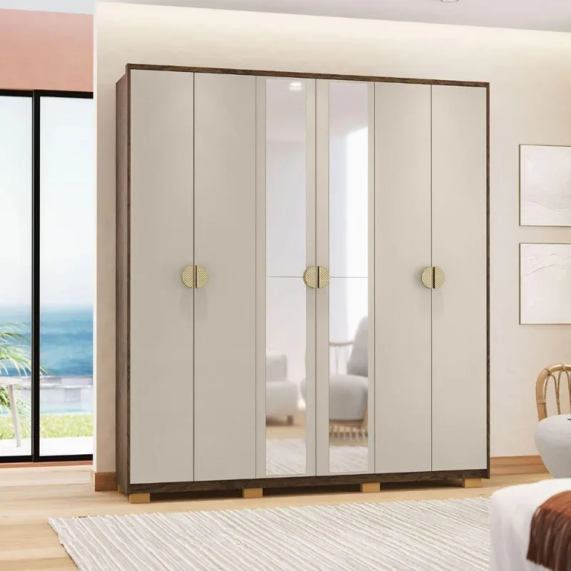 Guarda Roupa Casal Nexus 6 Portas de Bater 4 Gavetas MDF Imbuia Fendi Vila Rica