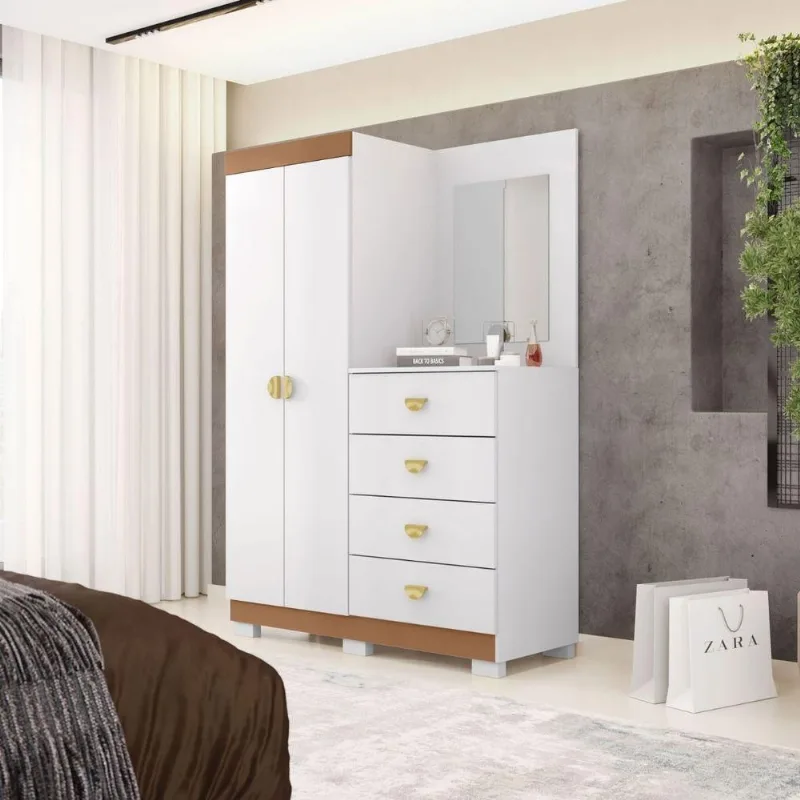 Cômoda Levi 2 Portas 4 Gavetas MDP Branco Vila Rica 120CM