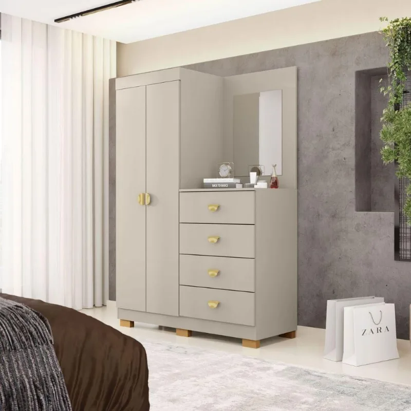 Cômoda Villa de Toscana 2 Portas 4 Gavetas MDP Fendi Marrom Vila Rica