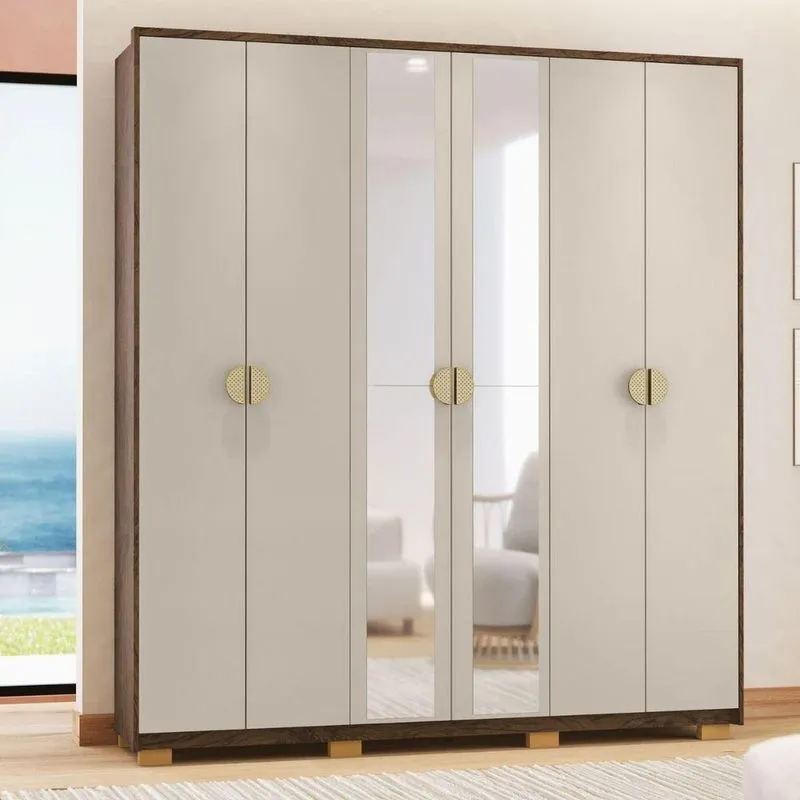 Conjunto De Guarda Roupa E Cômoda Scala Nobre 4 Gavetas Imbuia Fendi Vila Rica