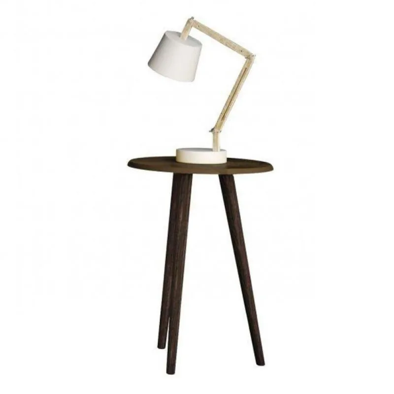 Mesa de Apoio Vila Serena Redonda MDF Pés Madeira 44CM Marrom Bechara Móveis