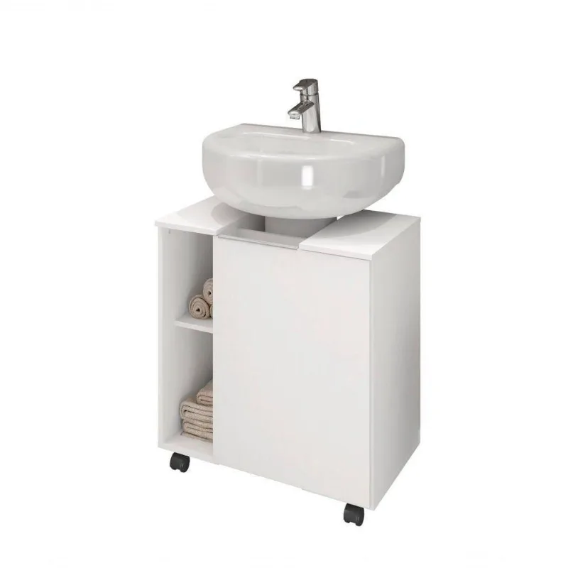 Gabinete para Banheiro Dália com Cuba 1 Porta MDP 55CM Branco Bechara Móveis