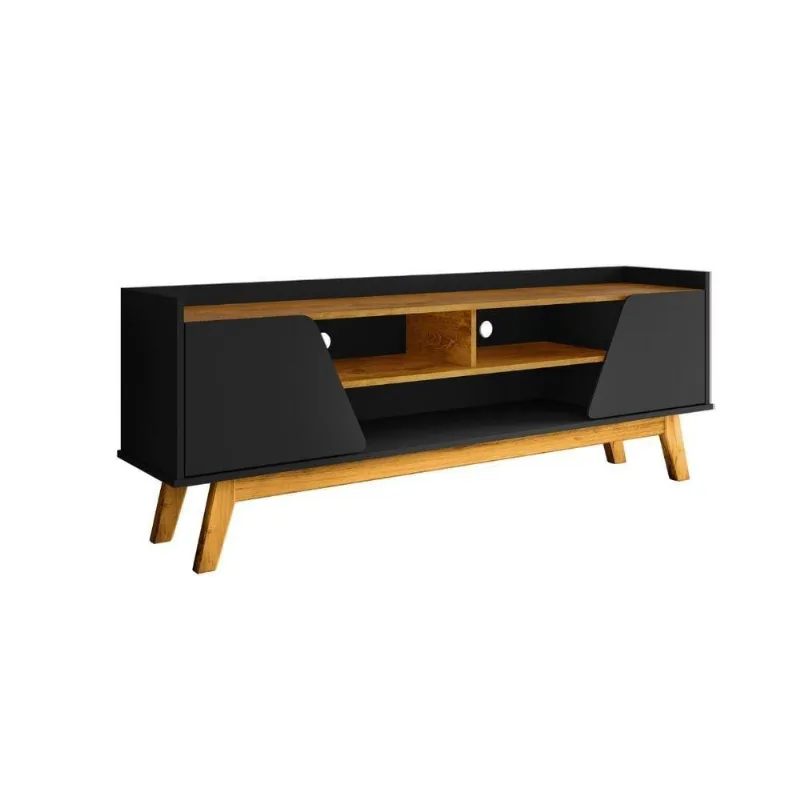 Rack Design Nature para TV 65 Polegadas 160CM MDF com Portas Nichos Prateleira Preto Bechara Móveis