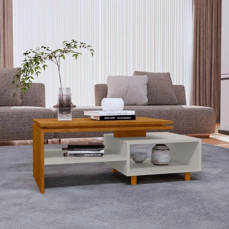 Mesa De Centro Élide Retangular MDP Nature Off White 90cm Bechara Móveis