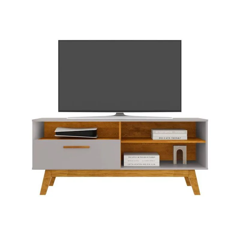 Rack Para TV Rack Nina Para TV 55 Polegadas 136cm MDP Porta Basculante Off White Nature Bechara