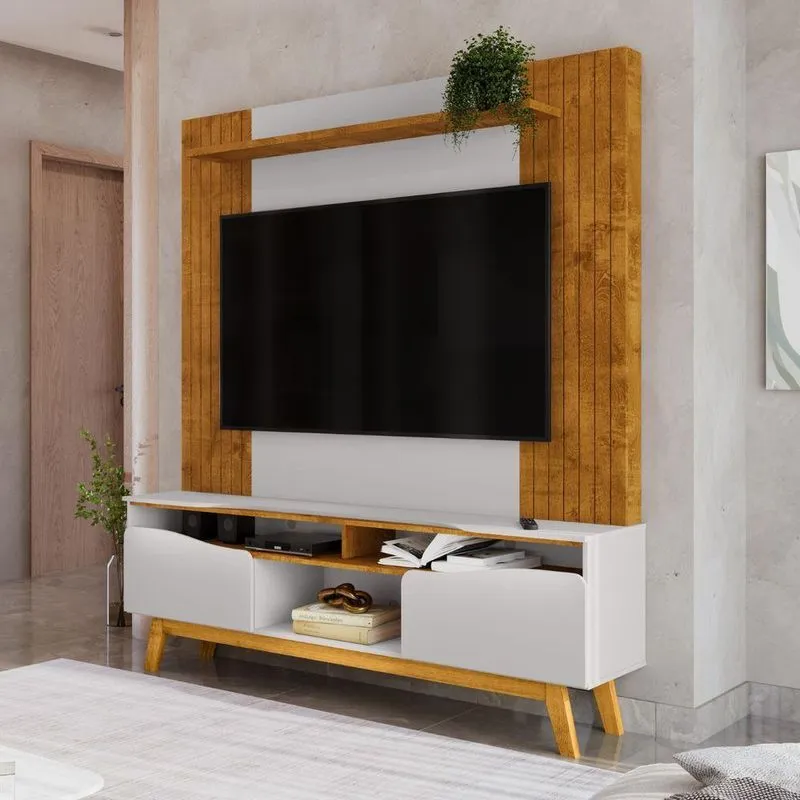 Home Para TV Aquarela 75 Polegadas 180cm MDF-MDP Naturalle Off White Bechara Móveis