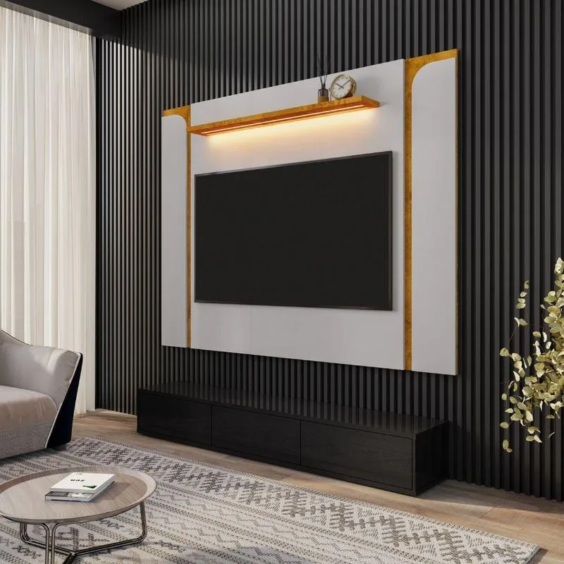 Painel Para TV Terra Nobre 75 Polegadas 180cm MDP Off White Naturalle Bechara Móveis