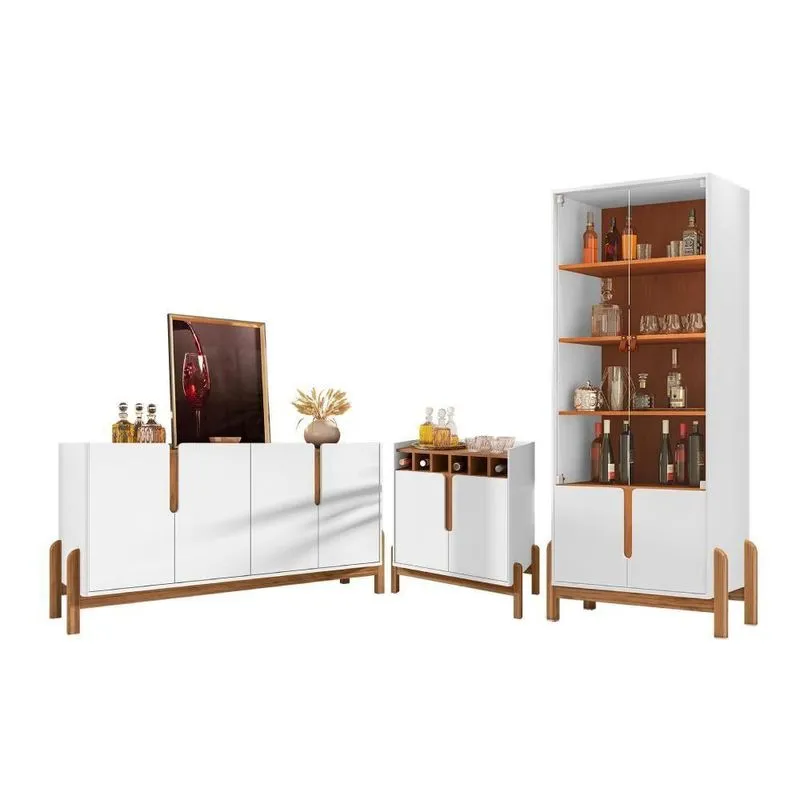 Conjunto Para Sala Ayla Completo Seville 6 Portas MDF-MDP 73cm Branco Cedro Casa D Móveis