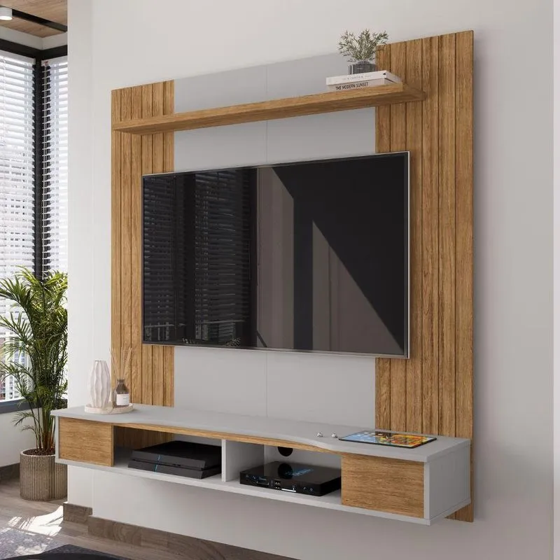 Painel Para TV Monte Nobre 55 Polegadas 136cm MDP Cinamomo Off White Bechara Móveis