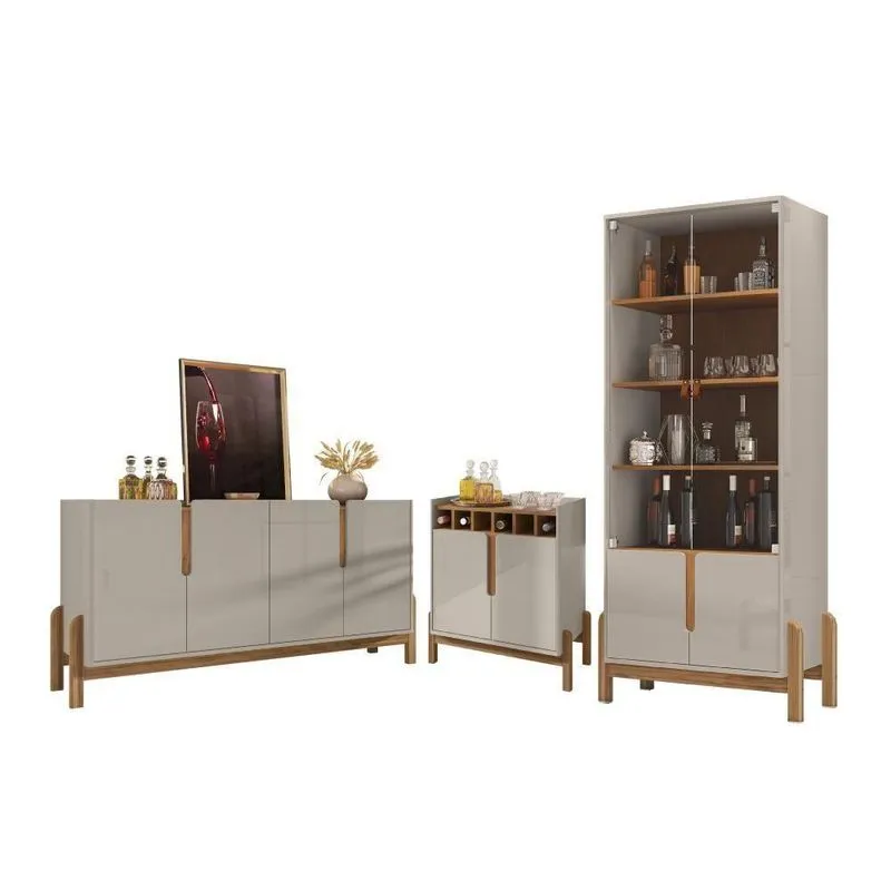 Conjunto Para Sala De Estar Completo Seville 6 Portas MDF-MDP Off White Cedro Casa D Móveis