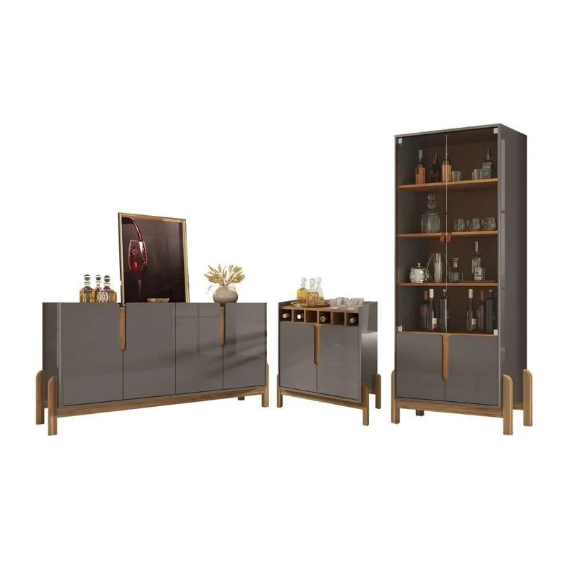 Conjunto Para Sala Eron Completo Seville 6 Portas MDF-MDP 170cm Cinza Pérola Cedro