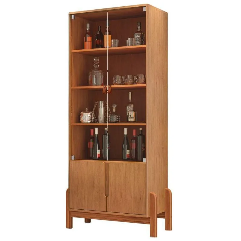 Cristaleira Estilo Nobre Para Sala 4 Portas 4 Prateleiras MDP-MDF 83cm Cedro