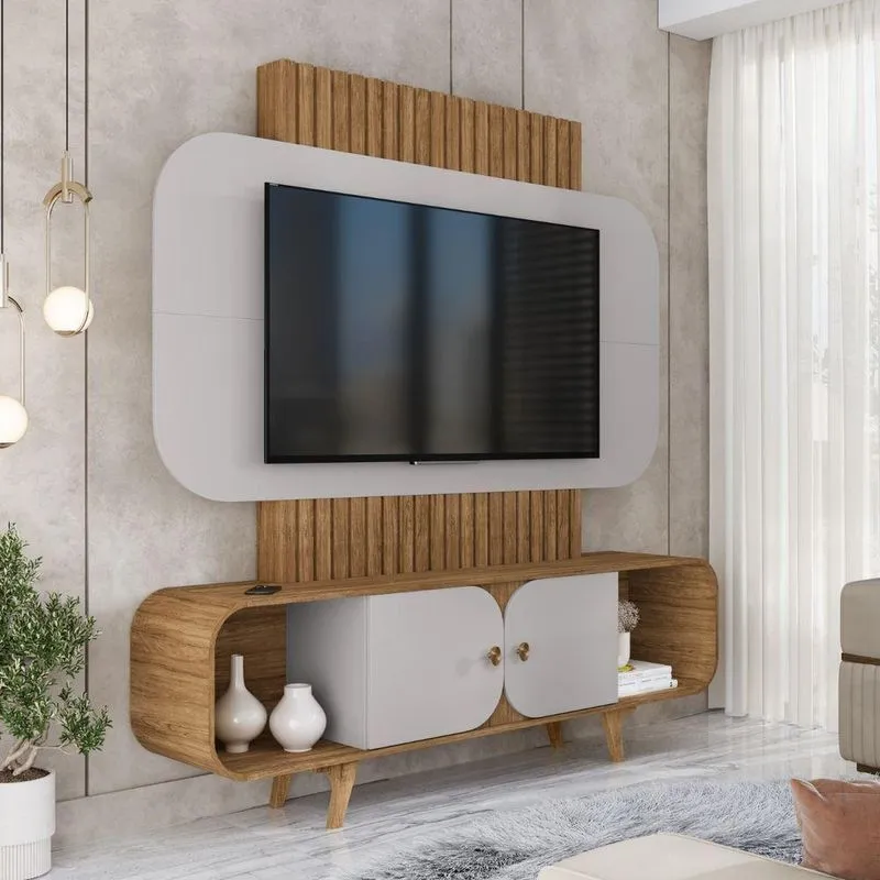 Painel Para TV Riviera 75 Polegadas MDP Com Nichos Cinamomo Off White Bechara Móveis