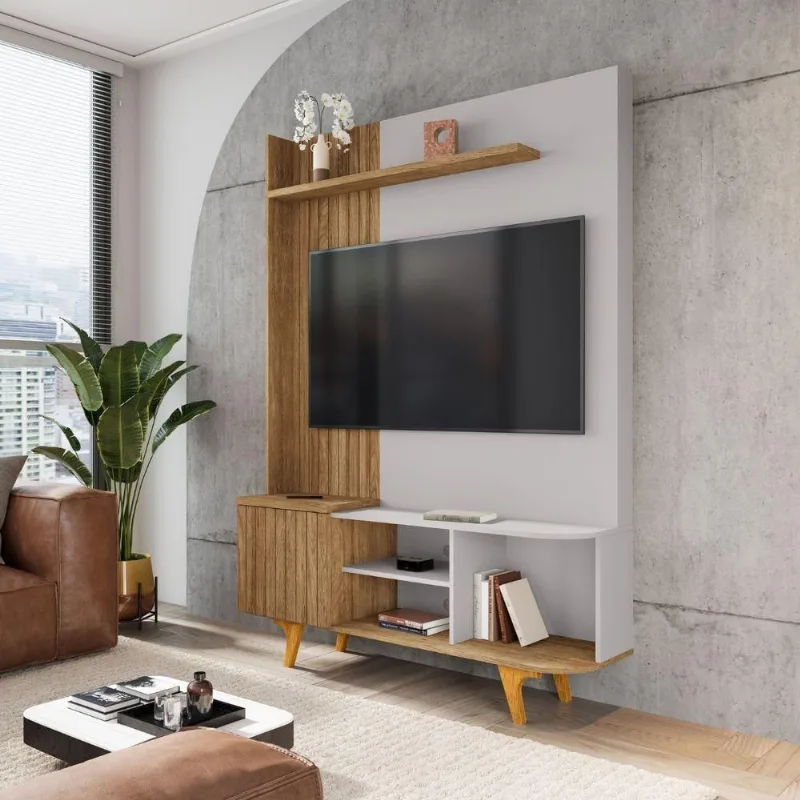 Home para TV TH SHOP 55 Polegadas 156CM MDP Naturalle Off White Mel Cinamomo Bechara Móveis