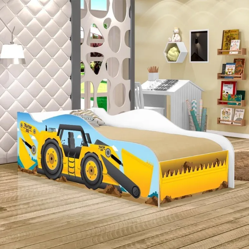 Mini Cama Infantil Premium Kids Trator Amarelo MDF Branco Casah