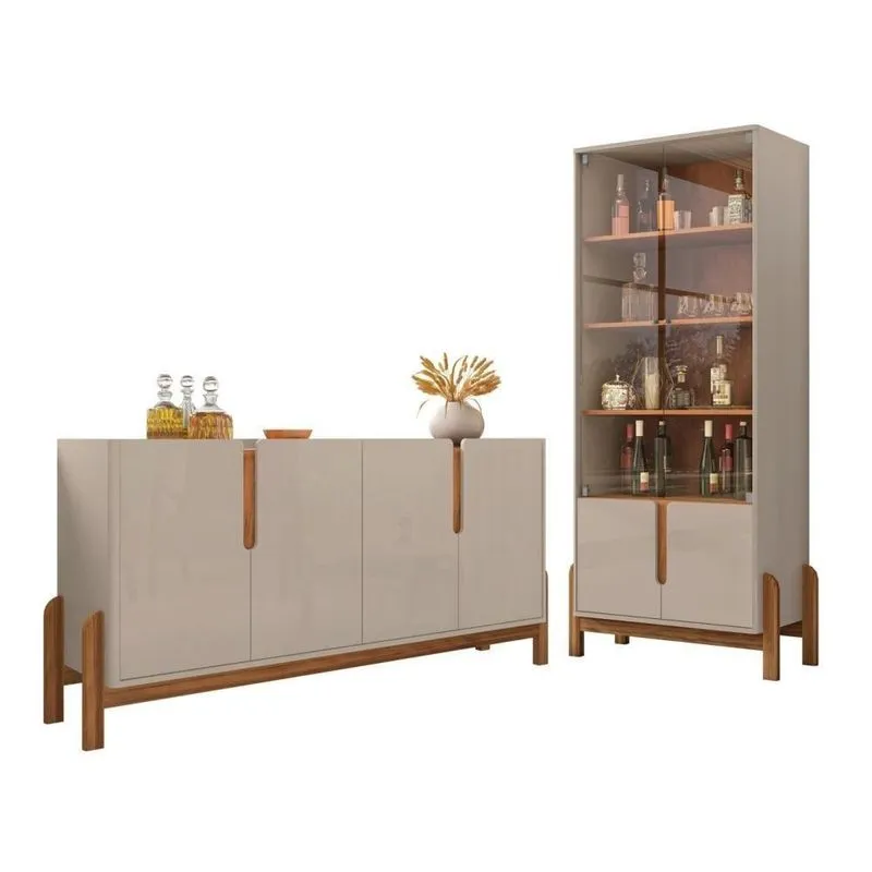 Conjunto De Buffet E Cristaleira Aster Mdf Mdp Off White Cedro Casa D Móveis