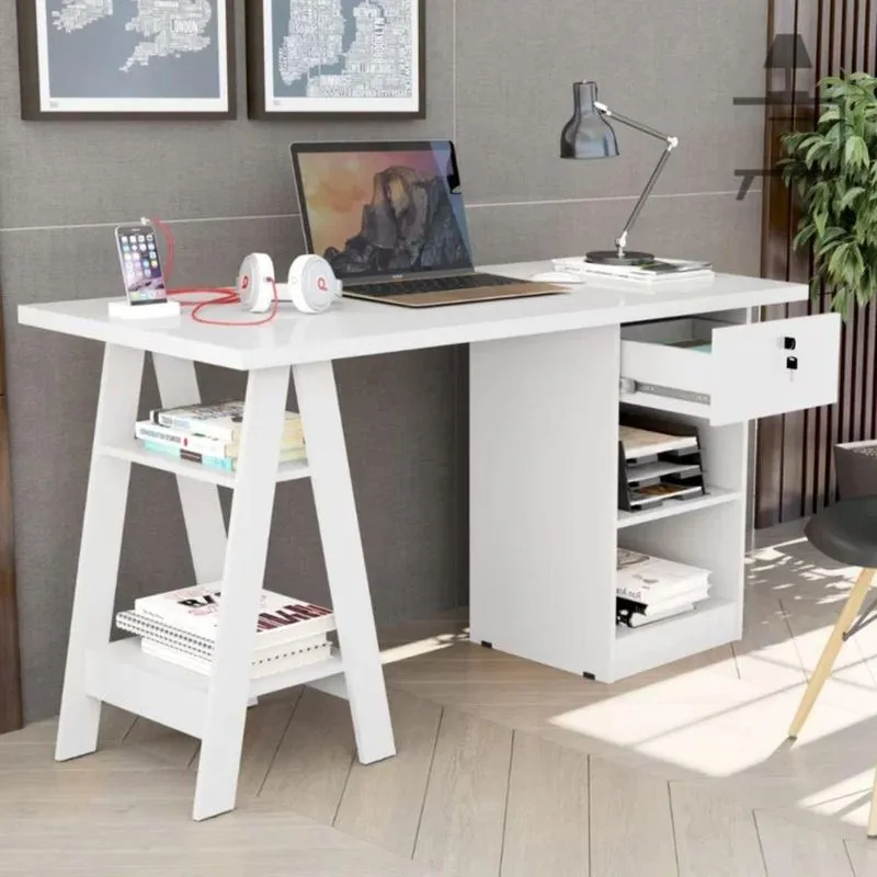 Escrivaninha Retangular Villa De Toscana Th Shop 1 Gaveta 2 Prateleiras MDF Branco Casah