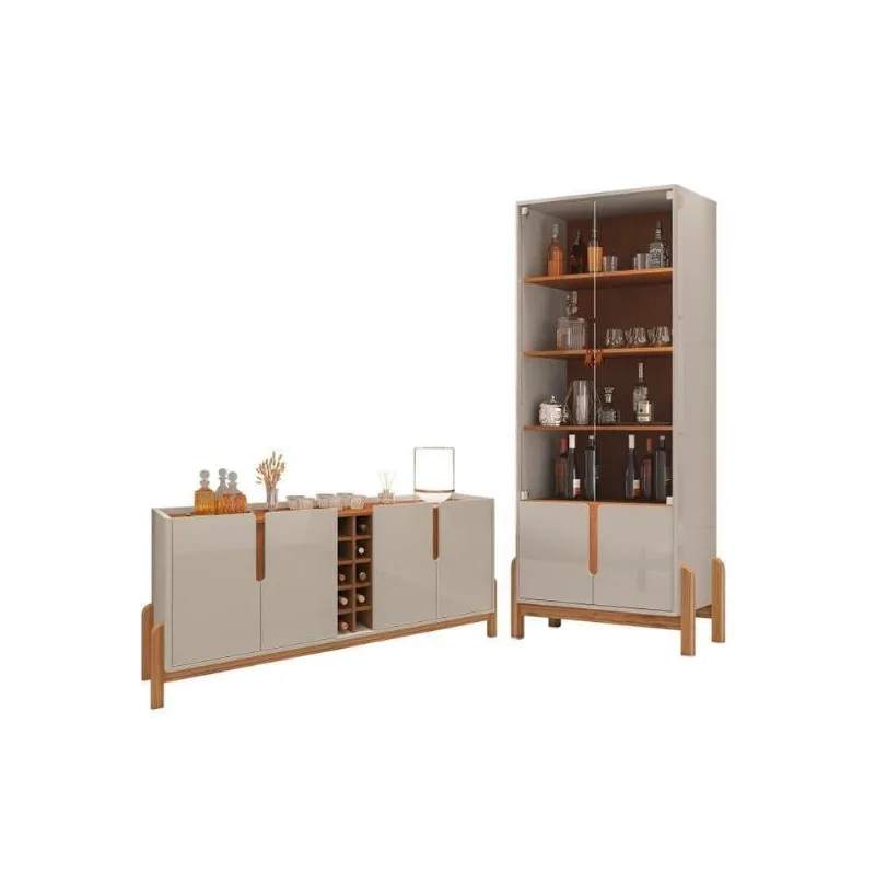 Conjunto de Cristaleira e Buffet Lótus MDF-MDP Off White Cedro Casa D Móveis