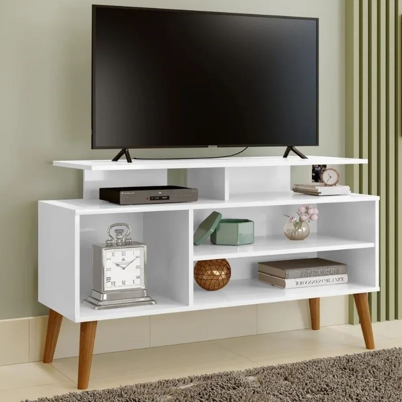 Rack para TV Vila Serena 50 110CM MDP com Nichos Prateleiras Branco Casah