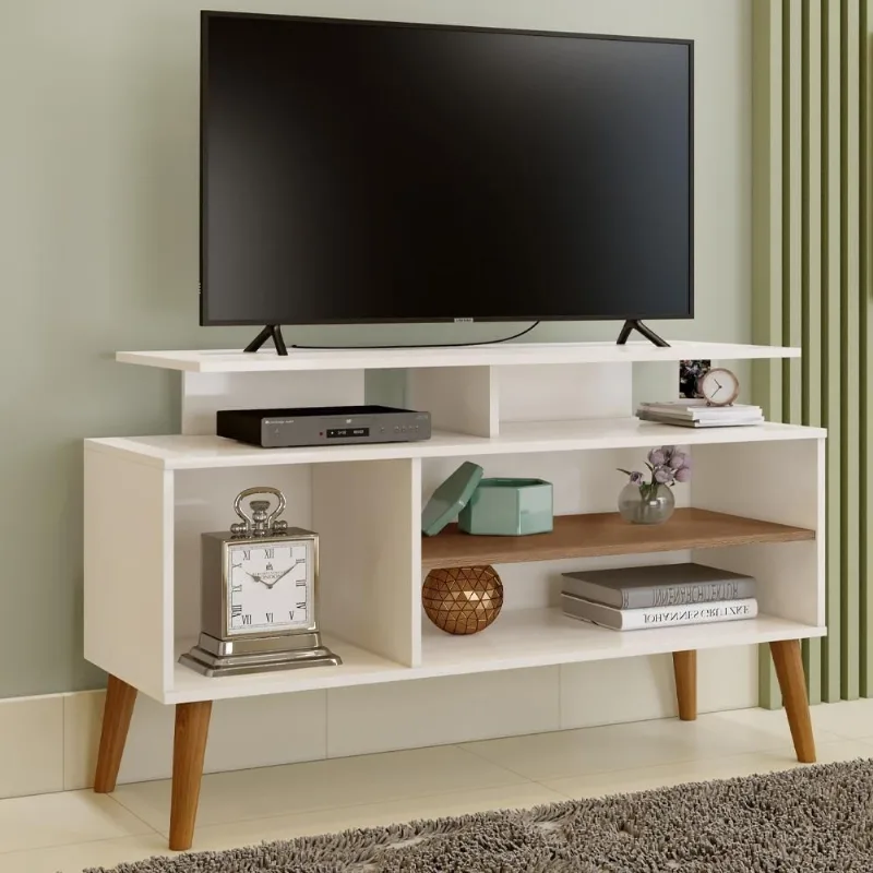 Rack para TV Brado MDP com Prateleiras Off White e Canela Casah