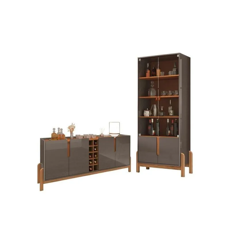 Conjunto Aster Jogo Cristaleira Buffet 1.9 Bia Cinza Perola Cedro Casa D Móveis
