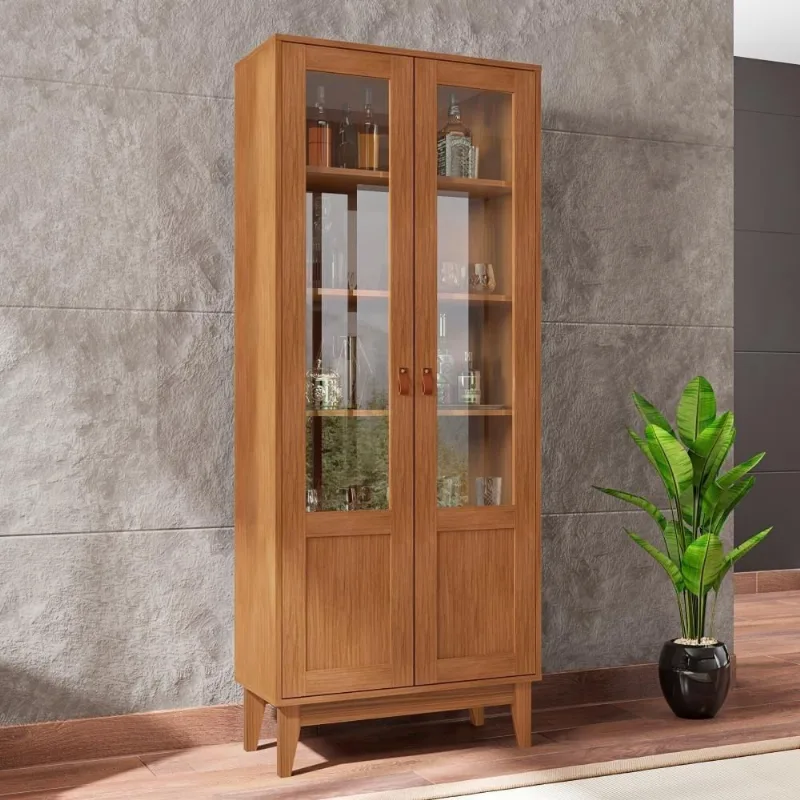 Cristaleira Retrô Classic 2 Portas 4 Prateleiras MDF MDP Cedro Casa D Móveis
