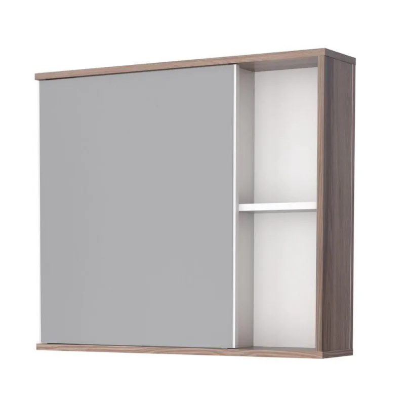 Espelheira para Banheiro Casa Riviera 1 Porta 2 Prateleiras Madeira Branco Casah