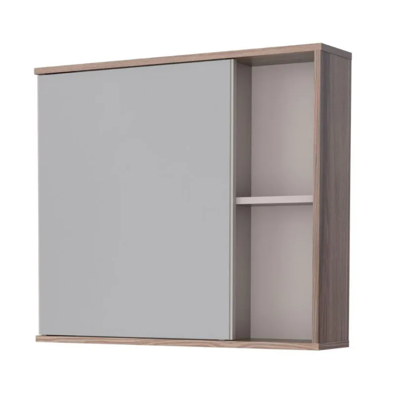 Espelheira Linea 1 Porta 2 Prateleiras Madeira 60CM Nude Casah