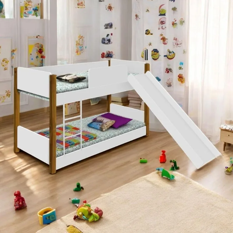 Beliche Infantil Casa Boreal com Escorregador MDF Branco Mel Divaloto Móveis