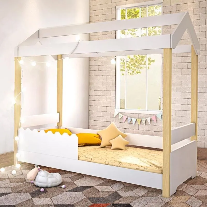 Cama Solteiro Serra Clara Com Led MDF Branco Divaloto Móveis