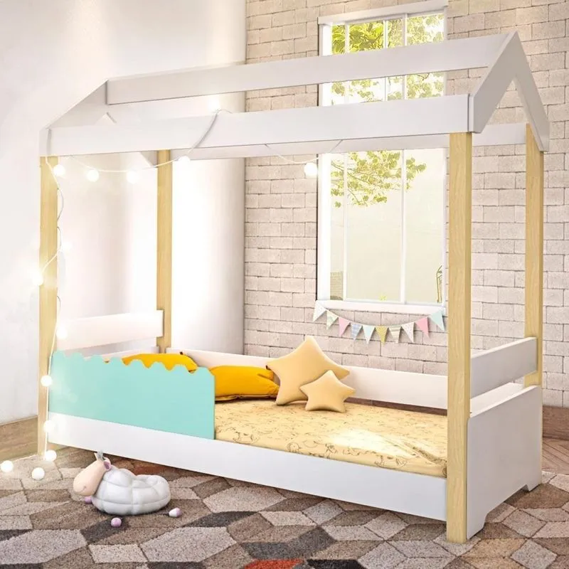 Cama Solteiro Vale Verona com LED MDF Branco Menta Divaloto Móveis