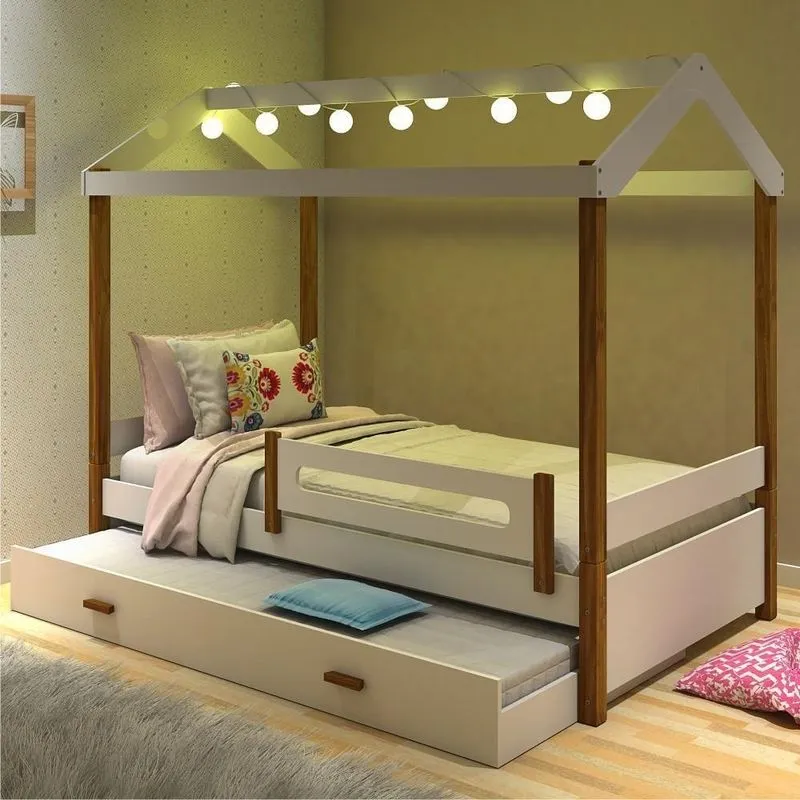 Bicama Montessoriana Solteiro Com Led MDF Branco Mel Divaloto Móveis
