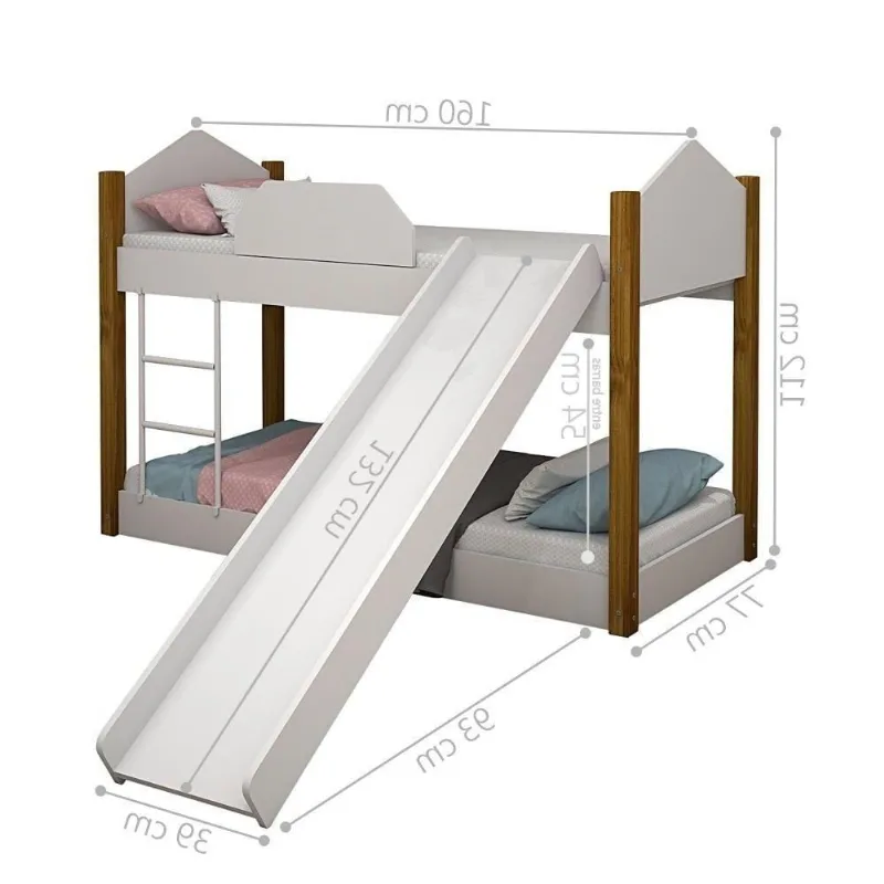 Beliche Infantil Soft Branco e Mel com Escorregador Colchões MDF Divaloto Móveis