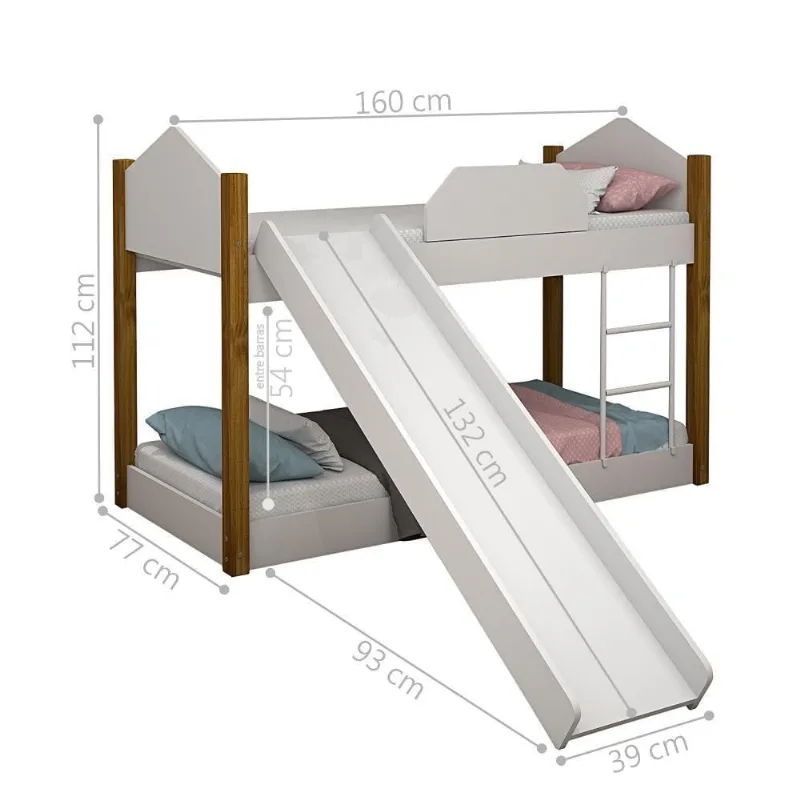 Beliche Infantil Soft Branco e Mel com Colchões Escorregador MDF Divaloto Móveis