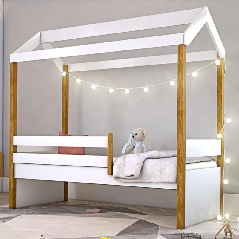 Cama Montessoriana Solteiro Verona com Fio de Luz MDF Branco Divaloto Móveis