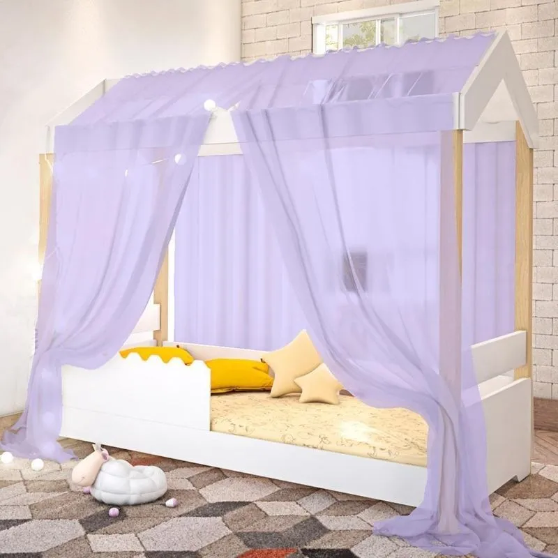 Cama Solteiro Infantil Cama Casa do Horizonte com Voal LED MDF Branco Divaloto Móveis