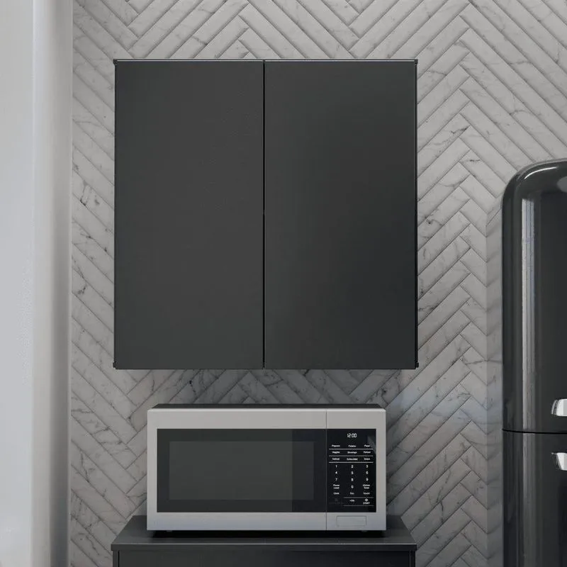 Armário Aéreo De Cozinha Design 67cm 2 Portas Preto Ej Móveis