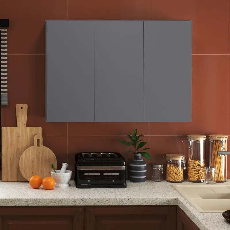 Armário Aéreo De Cozinha Taos 3 Portas MDP MDF Cinza EJ Móveis