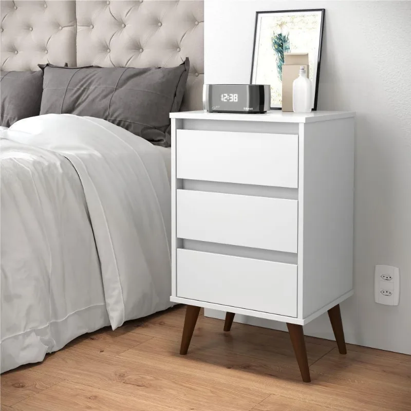 Mesa de Cabeceira Mundo Retrô 3 Gavetas MDP Branco EJ Móveis