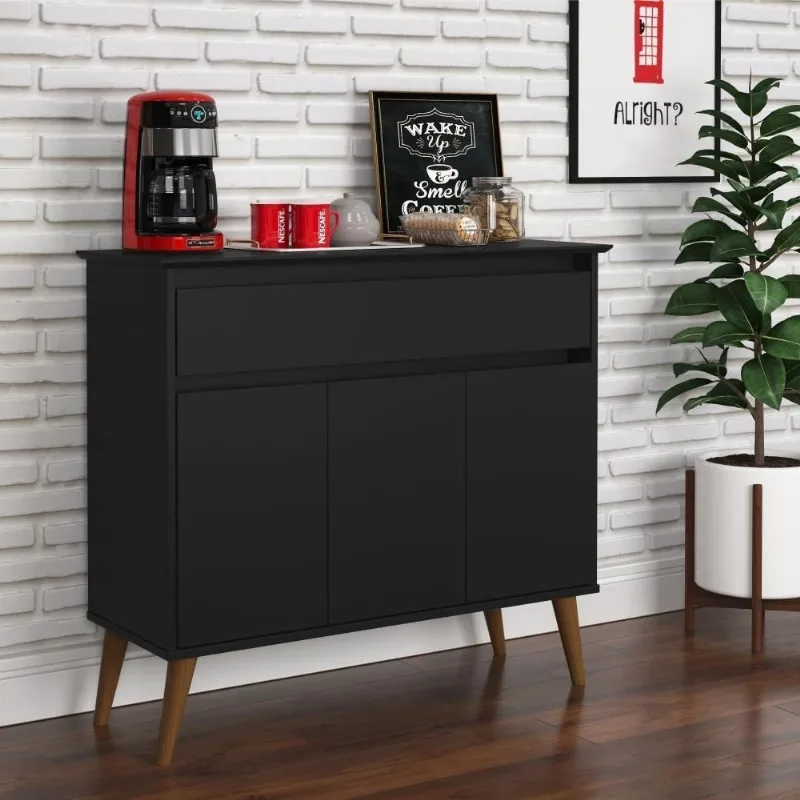 Aparador Buffet Vera 3 Portas 1 Gaveta MDF-MDP 93CM Preto EJ Móveis